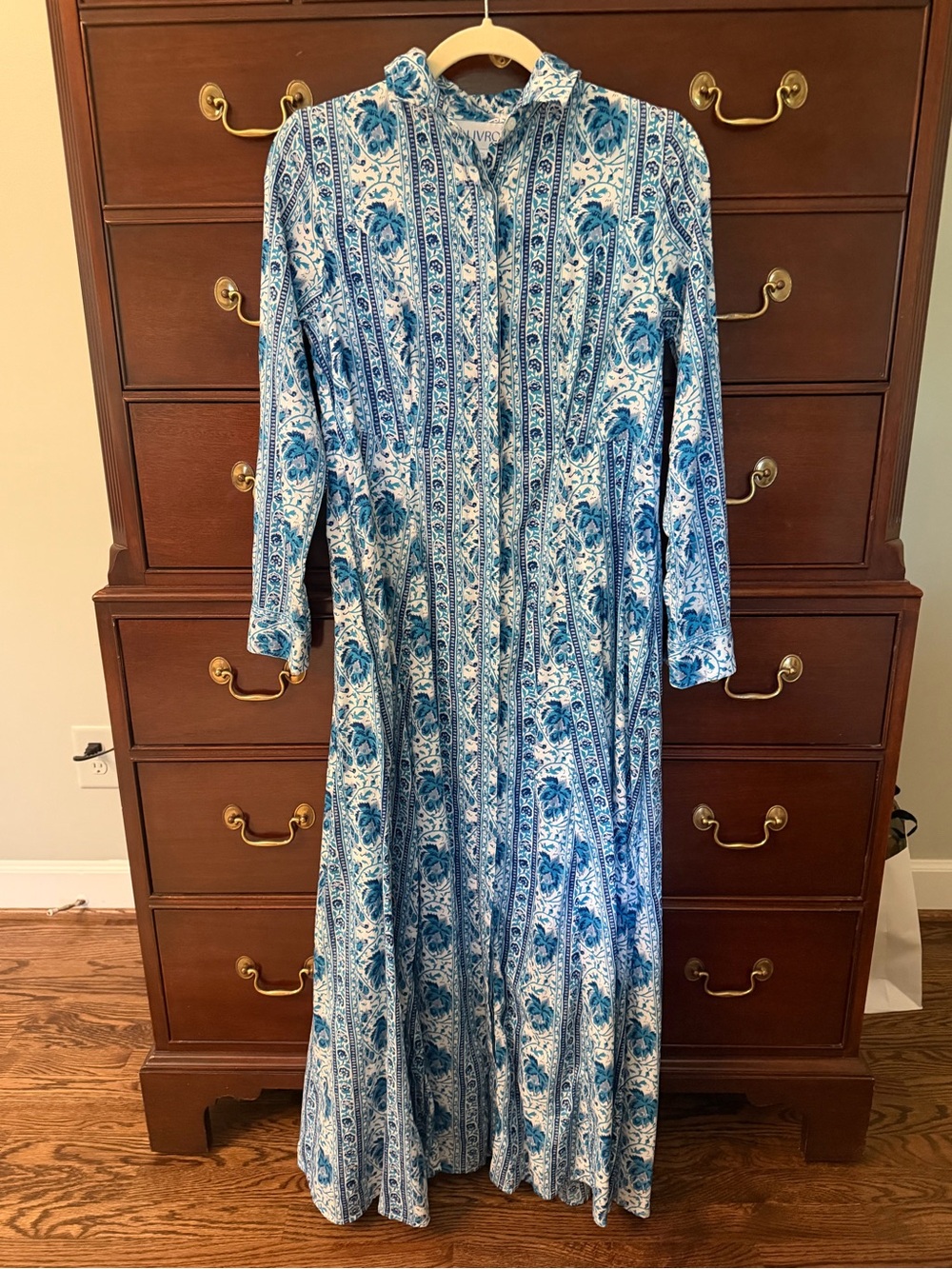 Long-Sleeve Blue Floral Maxi Dress - Picture 2 of 4